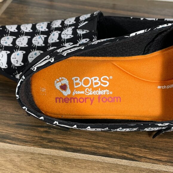 Skechers BOBS Plush Happy Meow Womens Size 7 Shoes Black White Slip On Flats - Picture 10 of 14